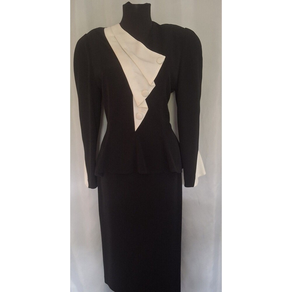 Vtg 80’s/40 DAYMOR Couture Black Evening Skirt Peplum top asymmetrical Drape 10